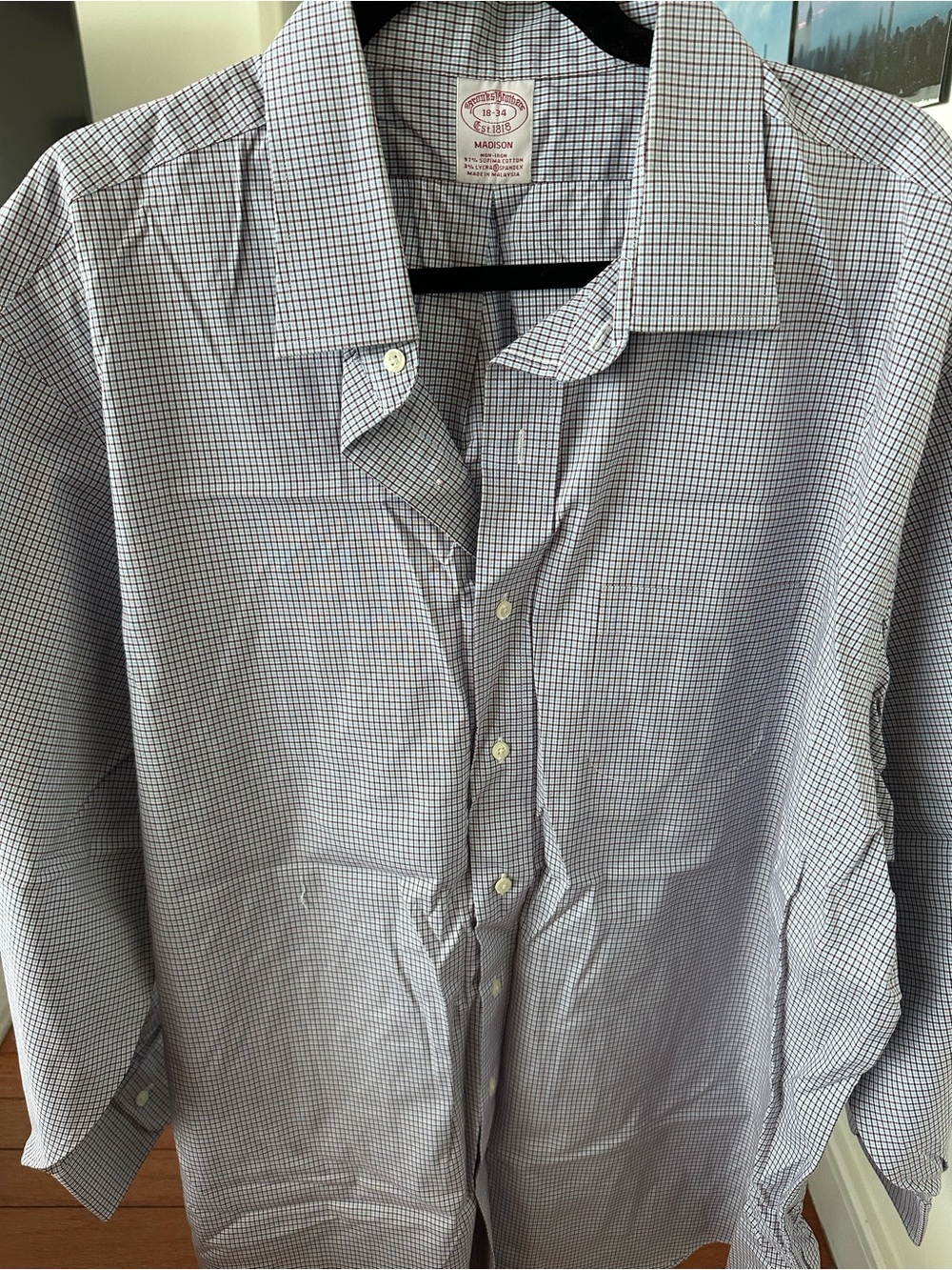 Madison Men's Blue and White Check Dress Shirt